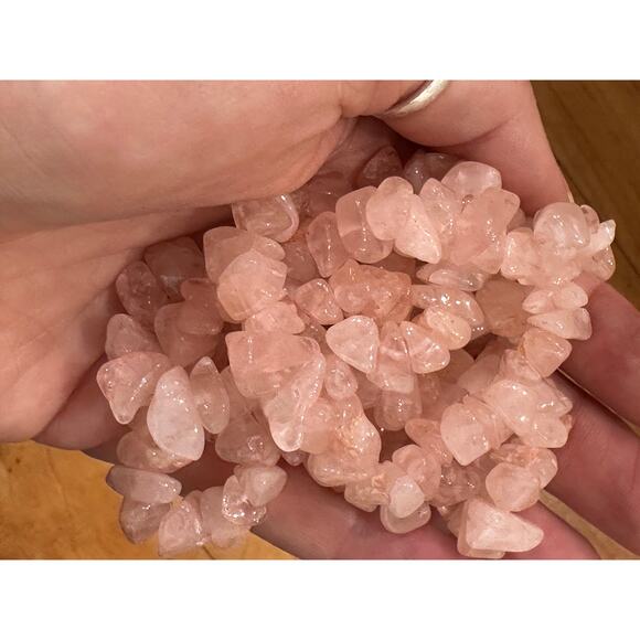 Rose Quartz Gemstone Chip Strand Necklace - Picture 4 of 5